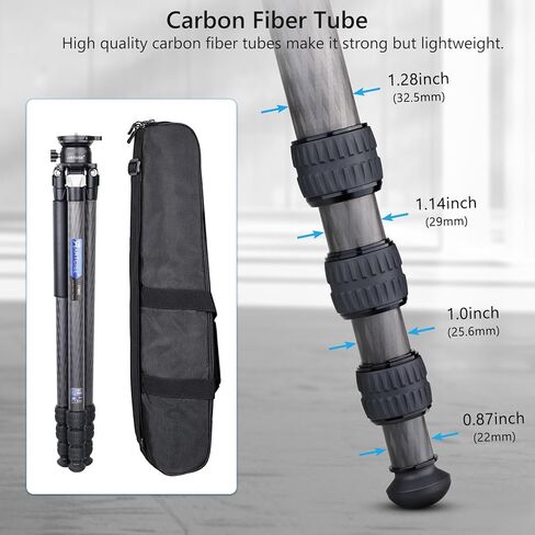 ARTCISE Compact Carbon Camera Tripod with Leveling Base Tripod Head 32.5mm Max Leg Tube Stable Lightweight Carbon Fiber Travel Stand with Stone Bag Max Load (Tripod:25kg,Leveling Base:10kg) in Kuwait