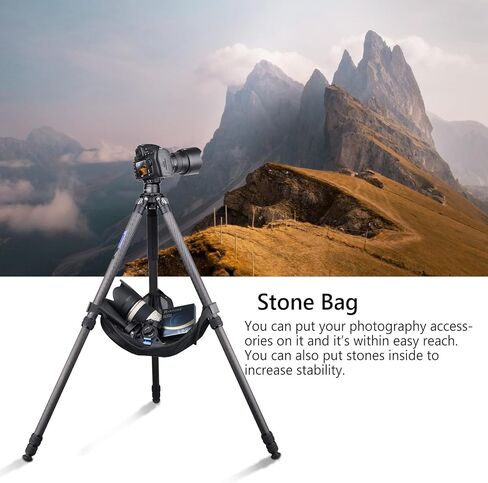 ARTCISE Compact Carbon Camera Tripod with Leveling Base Tripod Head 32.5mm Max Leg Tube Stable Lightweight Carbon Fiber Travel Stand with Stone Bag Max Load (Tripod:25kg,Leveling Base:10kg) in Kuwait