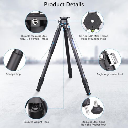 ARTCISE Compact Carbon Camera Tripod with Leveling Base Tripod Head 32.5mm Max Leg Tube Stable Lightweight Carbon Fiber Travel Stand with Stone Bag Max Load (Tripod:25kg,Leveling Base:10kg) in Kuwait