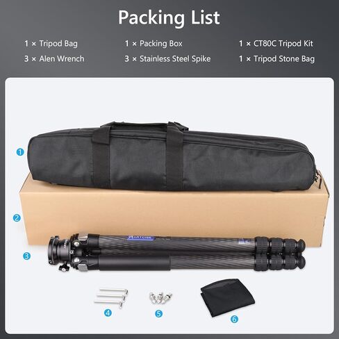 ARTCISE Compact Carbon Camera Tripod with Leveling Base Tripod Head 32.5mm Max Leg Tube Stable Lightweight Carbon Fiber Travel Stand with Stone Bag Max Load (Tripod:25kg,Leveling Base:10kg) in Kuwait