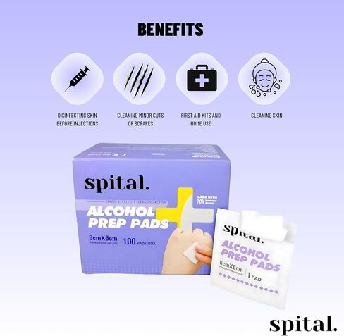 Generic Spital Alcohol Prep Pads (100 counts), 6cm x 6cm, Large and Thick Alcohol Swab, Individual Pack in Saudi Arabia