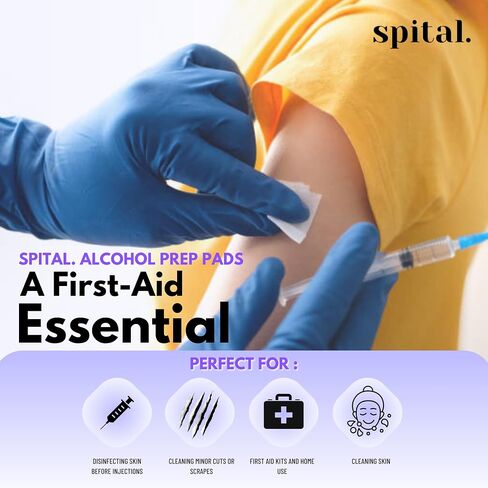 Generic Spital Alcohol Prep Pads (100 counts), 6cm x 6cm, Large and Thick Alcohol Swab, Individual Pack in Saudi Arabia