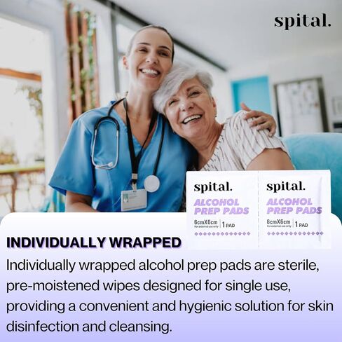 Generic Spital Alcohol Prep Pads (100 counts), 6cm x 6cm, Large and Thick Alcohol Swab, Individual Pack in Saudi Arabia