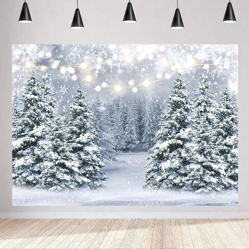 LYCGS 10X8ft Winter Snow Scenery backdrop Glitter Winter Forest Photography Backdrop Snowflake Christmas Tree Photo Backdrop Xmas Party Decorations Banner X-173 in Kuwait