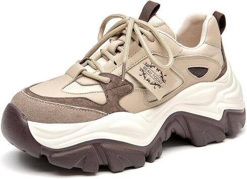 BEAU TODAY Chunky Sneakers for Women,Dad Shoes for Women,Lace Up Fashion Slip-on Comfortable Leather Tennis Shoes in Saudi Arabia