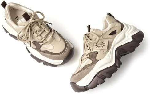 BEAU TODAY Chunky Sneakers for Women,Dad Shoes for Women,Lace Up Fashion Slip-on Comfortable Leather Tennis Shoes in Saudi Arabia