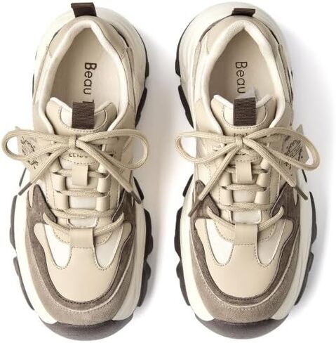 BEAU TODAY Chunky Sneakers for Women,Dad Shoes for Women,Lace Up Fashion Slip-on Comfortable Leather Tennis Shoes in Saudi Arabia