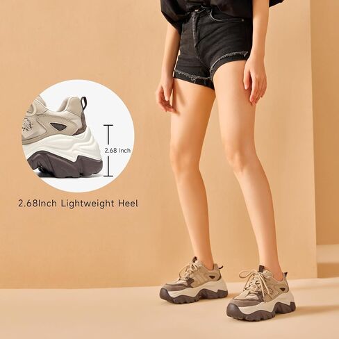 BEAU TODAY Chunky Sneakers for Women,Dad Shoes for Women,Lace Up Fashion Slip-on Comfortable Leather Tennis Shoes in Saudi Arabia