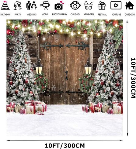 7X5FT Christmas Photo Backdrop Rustic Barn Wood Door Christmas Backdrop Christmas Tree Gifts Decor Background Family Xmas New Year Party Supplies F103 in Saudi Arabia