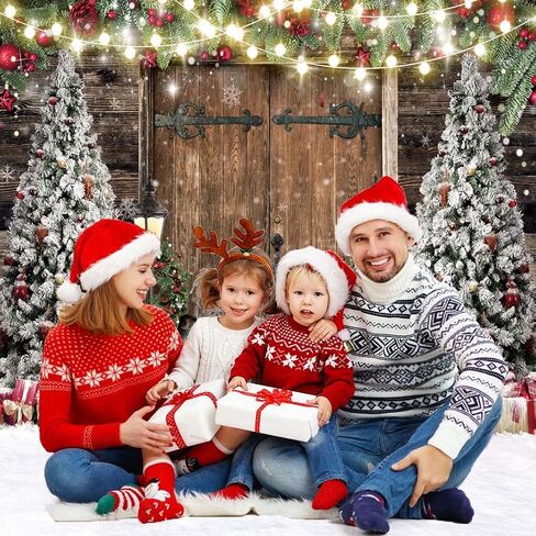 7X5FT Christmas Photo Backdrop Rustic Barn Wood Door Christmas Backdrop Christmas Tree Gifts Decor Background Family Xmas New Year Party Supplies F103 in Saudi Arabia