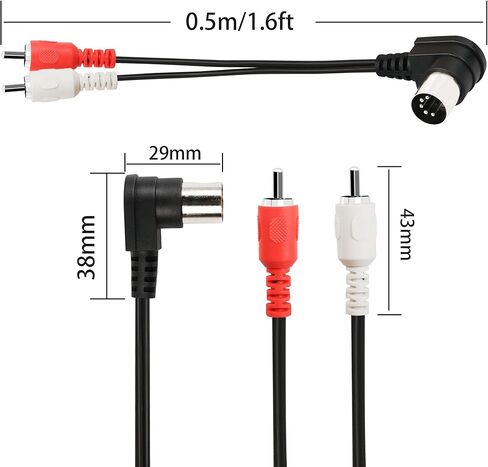 PNGKNYOCN 90 Degree Din 5 Pin to RCA Cable. Right Angle 5 Pin Din Male to 2 RCA Male Professional Grade Audio Cable for Bang & Olufsen, Naim, Quad, Stereo Systems(0.5m) in Saudi Arabia