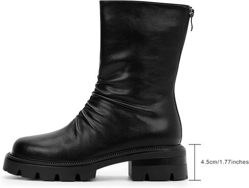 Women's Chunky Heel Platform Pleated Slouch Ankle Boots Round Toe Back Zipper Booties in Saudi Arabia