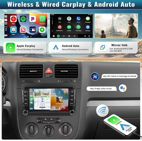 راديو السيارة Android 13 Carplay اللاسلكي لسيارة VW Passat Golf Jetta Seat Skoda مع Android Auto، 1G+32G 7 بوصة شاشة تعمل باللمس مع GPS Navi، بلوتوث، دعم HiFi/WiFi/FM/USB/مضخم صوت + كاميرا احتياطية in Saudi Arabia