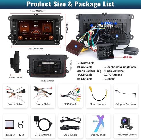 راديو السيارة Android 13 Carplay اللاسلكي لسيارة VW Passat Golf Jetta Seat Skoda مع Android Auto، 1G+32G 7 بوصة شاشة تعمل باللمس مع GPS Navi، بلوتوث، دعم HiFi/WiFi/FM/USB/مضخم صوت + كاميرا احتياطية in Saudi Arabia
