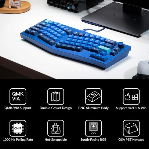 Keychron Q8 Wired Custom Mechanical Keyboard Knob Version, 65% Alice Layout QMK/VIA Programmable with Hot-swappable Gateron G Pro Brown Switch Double Gasket Compatible with Mac Windows Linux (Blue) in Saudi Arabia