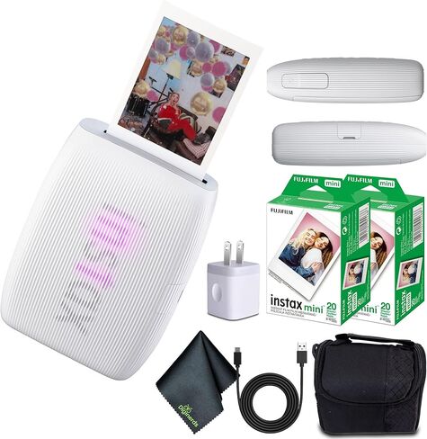 Fujifilm INSTAX Mini Link 3 Smartphone Printer (Clay White) + Travel Bag Small + 2X INSTAX Mini Instant Film (40 Sheets) + USB Power Charging Adapter + Diginerds Microfiber Cleaning Cloth in Saudi Arabia