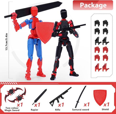 2PCS Titan Action Figure Set (Assembly Completed), 3D Printed Action Figure with 5 Weapons, Multi-Jointed Movable T13 Action Figure, Dummy 13 Desktop Decorations for Game Lovers Toys in Saudi Arabia