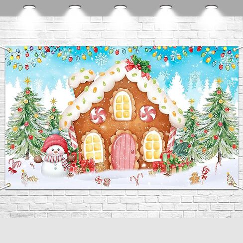 Avezano Christmas Gingerbread Backdrop Merry Christmas Gingerbread House Banner Winter Candyland Background for Birthday Baby Shower Xmas New Year Holiday Party Decoration (70.8x43.3inch) in Saudi Arabia