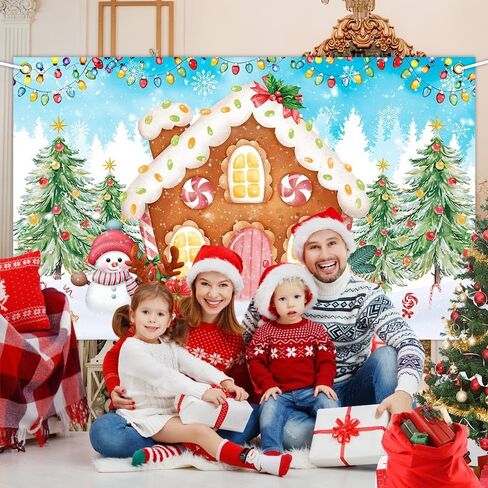 Avezano Christmas Gingerbread Backdrop Merry Christmas Gingerbread House Banner Winter Candyland Background for Birthday Baby Shower Xmas New Year Holiday Party Decoration (70.8x43.3inch) in Saudi Arabia