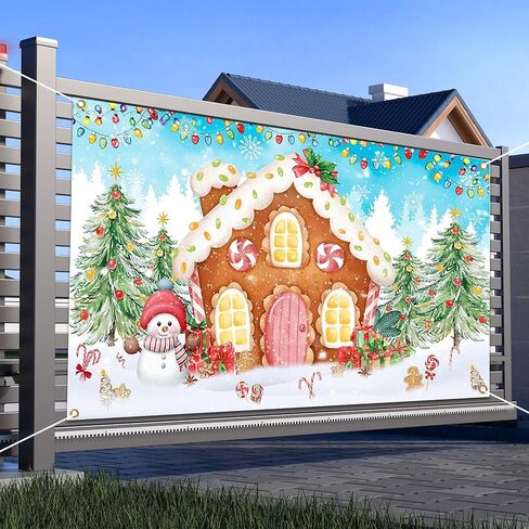 Avezano Christmas Gingerbread Backdrop Merry Christmas Gingerbread House Banner Winter Candyland Background for Birthday Baby Shower Xmas New Year Holiday Party Decoration (70.8x43.3inch) in Saudi Arabia