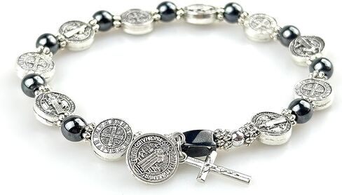 Catholic Rosary Metal Bracelet Saint Benedict Medal Bracelet for Men and Women Faith Baptism silvery in Saudi Arabia