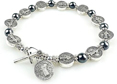 Catholic Rosary Metal Bracelet Saint Benedict Medal Bracelet for Men and Women Faith Baptism silvery in Saudi Arabia