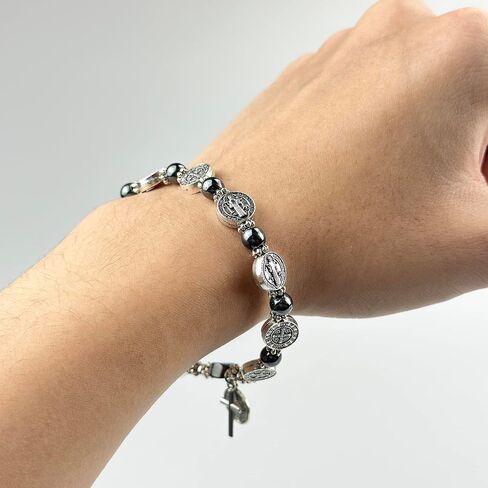 Catholic Rosary Metal Bracelet Saint Benedict Medal Bracelet for Men and Women Faith Baptism silvery in Saudi Arabia