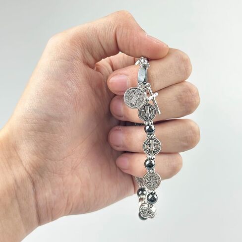 Catholic Rosary Metal Bracelet Saint Benedict Medal Bracelet for Men and Women Faith Baptism silvery in Saudi Arabia