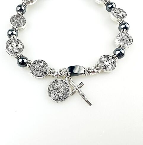 Catholic Rosary Metal Bracelet Saint Benedict Medal Bracelet for Men and Women Faith Baptism silvery in Saudi Arabia