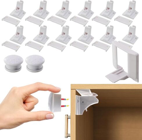 Magnetic Childproof Cabinet Locks - 12pc Set Toddler & Babyproof Drawer & Door Safety Latches - No Drill, Strong Adhesive, Hidden Design - Easy Install with Dual Locking Modes (12) in Saudi Arabia