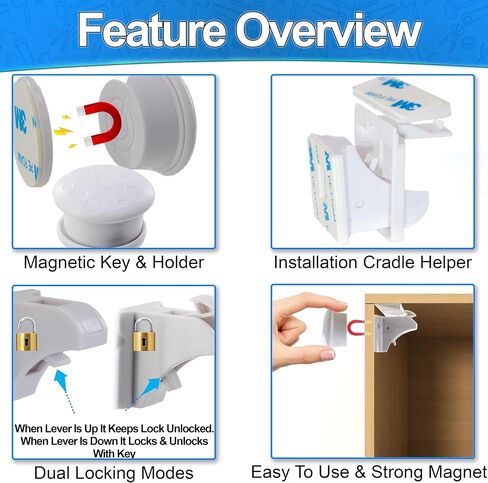 Magnetic Childproof Cabinet Locks - 12pc Set Toddler & Babyproof Drawer & Door Safety Latches - No Drill, Strong Adhesive, Hidden Design - Easy Install with Dual Locking Modes (12) in Saudi Arabia