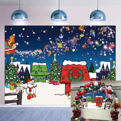 Christmas Red House Backdrop 7x5FT Comic Winter Xmas Tree Snow Night Kennel Photography Background for Family Kid Christmas Holiday Birthday Party Decoration Supplies Photo Props in Saudi Arabia