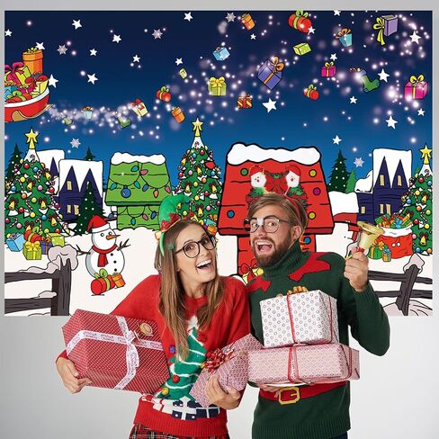 Christmas Red House Backdrop 7x5FT Comic Winter Xmas Tree Snow Night Kennel Photography Background for Family Kid Christmas Holiday Birthday Party Decoration Supplies Photo Props in Saudi Arabia