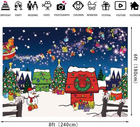 Christmas Red House Backdrop 7x5FT Comic Winter Xmas Tree Snow Night Kennel Photography Background for Family Kid Christmas Holiday Birthday Party Decoration Supplies Photo Props in Saudi Arabia