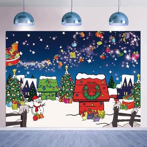 Christmas Red House Backdrop 7x5FT Comic Winter Xmas Tree Snow Night Kennel Photography Background for Family Kid Christmas Holiday Birthday Party Decoration Supplies Photo Props in Saudi Arabia