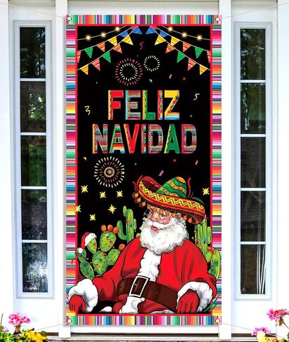 Nepnuser Feliz Navidad الديكور المكسيكي عيد الميلاد غطاء الباب عيد الميلاد الشتاء عطلة حزب العرض خلفية الباب شنقا راية in Kuwait