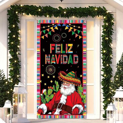 Nepnuser Feliz Navidad الديكور المكسيكي عيد الميلاد غطاء الباب عيد الميلاد الشتاء عطلة حزب العرض خلفية الباب شنقا راية in Kuwait