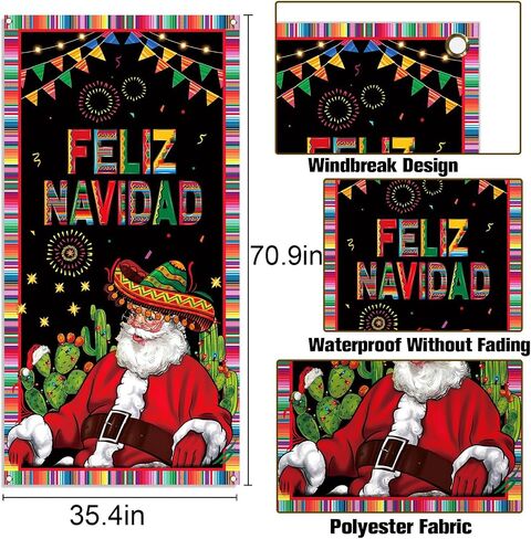 Nepnuser Feliz Navidad الديكور المكسيكي عيد الميلاد غطاء الباب عيد الميلاد الشتاء عطلة حزب العرض خلفية الباب شنقا راية in Kuwait