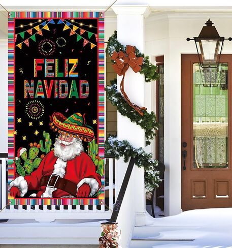 Nepnuser Feliz Navidad الديكور المكسيكي عيد الميلاد غطاء الباب عيد الميلاد الشتاء عطلة حزب العرض خلفية الباب شنقا راية in Kuwait