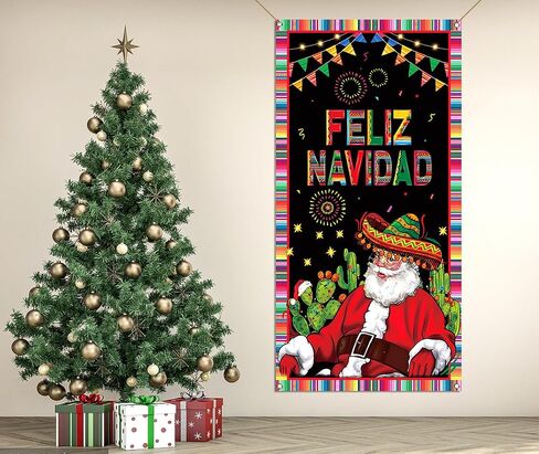 Nepnuser Feliz Navidad الديكور المكسيكي عيد الميلاد غطاء الباب عيد الميلاد الشتاء عطلة حزب العرض خلفية الباب شنقا راية in Kuwait