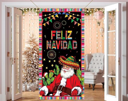 Nepnuser Feliz Navidad الديكور المكسيكي عيد الميلاد غطاء الباب عيد الميلاد الشتاء عطلة حزب العرض خلفية الباب شنقا راية in Kuwait