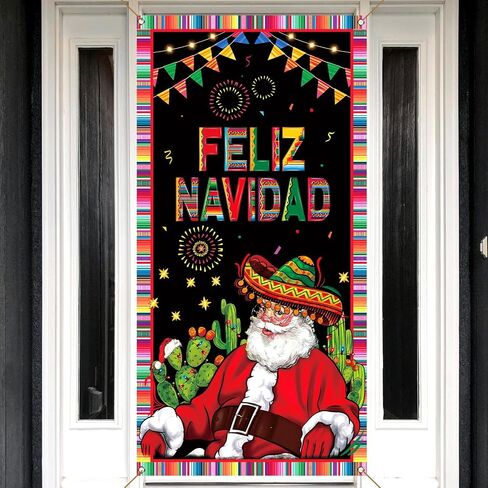 Nepnuser Feliz Navidad الديكور المكسيكي عيد الميلاد غطاء الباب عيد الميلاد الشتاء عطلة حزب العرض خلفية الباب شنقا راية in Kuwait