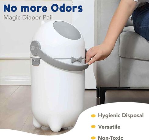 سطل الحفاضات - سلة مهملات الحفاضات السحرية - التخلص من الحفاضات للاستخدام المنزلي - استخدم أي حقيبة - متينة وعديمة الرائحة - أبيض - ماكسي بيبي in Kuwait