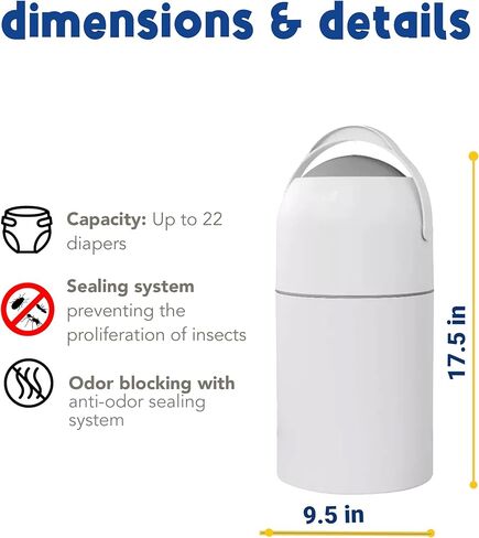 سطل الحفاضات - سلة مهملات الحفاضات السحرية - التخلص من الحفاضات للاستخدام المنزلي - استخدم أي حقيبة - متينة وعديمة الرائحة - أبيض - ماكسي بيبي in Kuwait