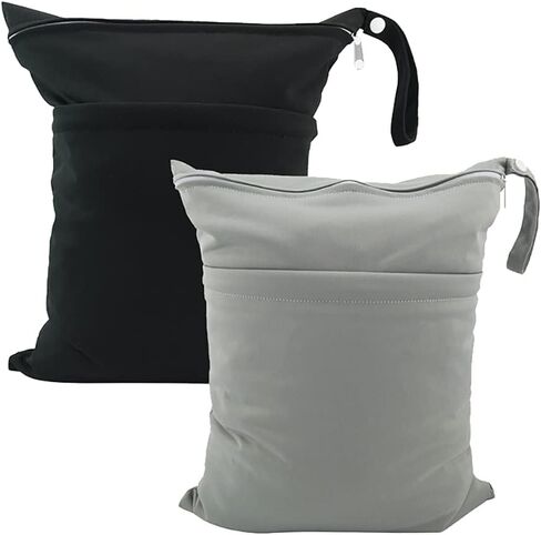 2 Pcs Wet Dry Bags for Baby Cloth Diapers Mommy Bags Waterproof Reusable with Two Zippered Pockets Yoga Gym Bag for Swimsuits or Wet Clothes in Saudi Arabia