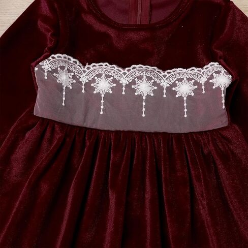 ODASDO Toddler Kid Baby Girl Velvet Dress Lace Floral Long Sleeve Princess Christmas Party Pageant Dress Fall Winter Clothes in Kuwait