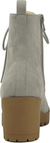 Soda FUZZY ~ حذاء نسائي ذو نعل مكتنز برباط حتى الكاحل عصري مع سحاب جانبي (M-Grey Imit Suede، us_footwear_size_system، للبالغين، النساء، رقمي، متوسط، رقمي_7) in Kuwait