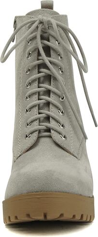 Soda FUZZY ~ حذاء نسائي ذو نعل مكتنز برباط حتى الكاحل عصري مع سحاب جانبي (M-Grey Imit Suede، us_footwear_size_system، للبالغين، النساء، رقمي، متوسط، رقمي_7) in Kuwait