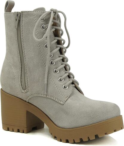 Soda FUZZY ~ حذاء نسائي ذو نعل مكتنز برباط حتى الكاحل عصري مع سحاب جانبي (M-Grey Imit Suede، us_footwear_size_system، للبالغين، النساء، رقمي، متوسط، رقمي_7) in Kuwait