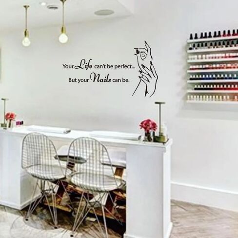 Makeup Nail Salon Vinyl Wall Stickers - Beauty Salon Wall Decals -Stylish Graphics for Artist Studio, Dressing Room, Girls' Bedrooms - Inspiring Murals and Decor for Women (Black-JZY002-Nails) in Saudi Arabia